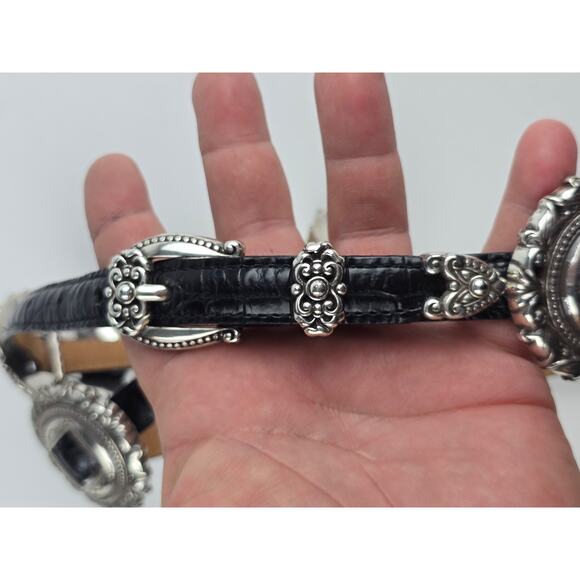 Brighton Black Silver Tone Concho Leather Belt Size 34 L34 Vg condition main image 13